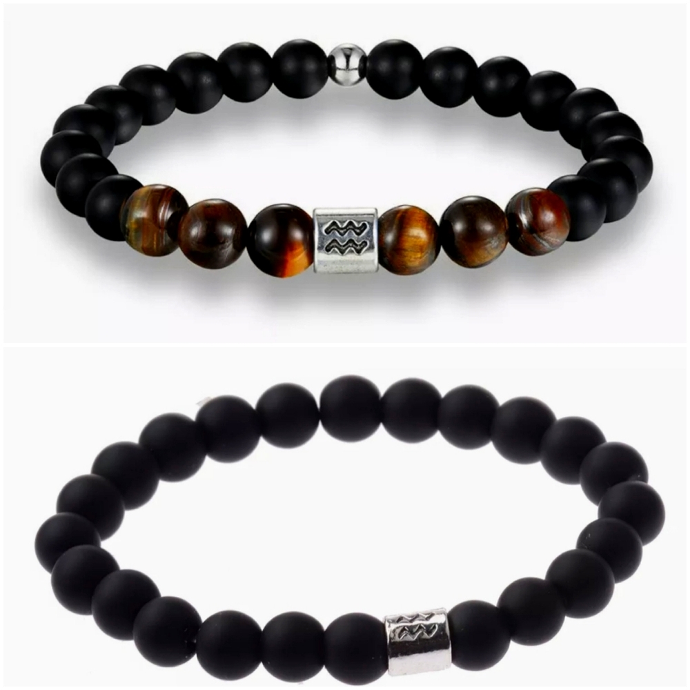 2 AQUARIUS ZODIAC SIGN STONE BEADED BRACELETS